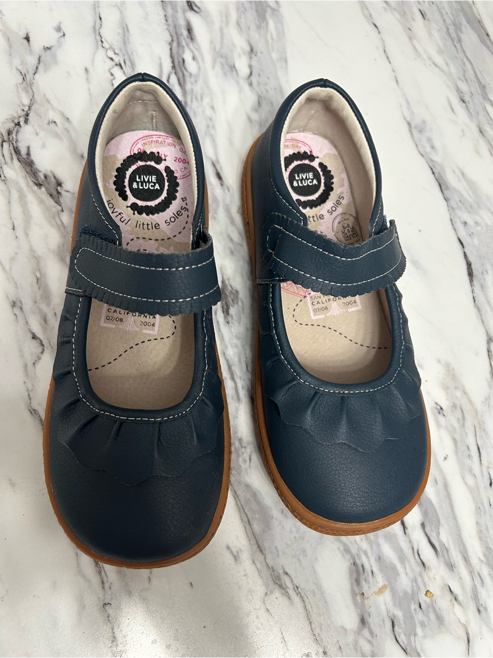 Livie & Luca Navy Mary Jane Dress Shoes with Tan Sole